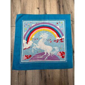 Vintage Poly/Cotton Unicorn Rainbow Print Fabric Square bandanna Made In USA